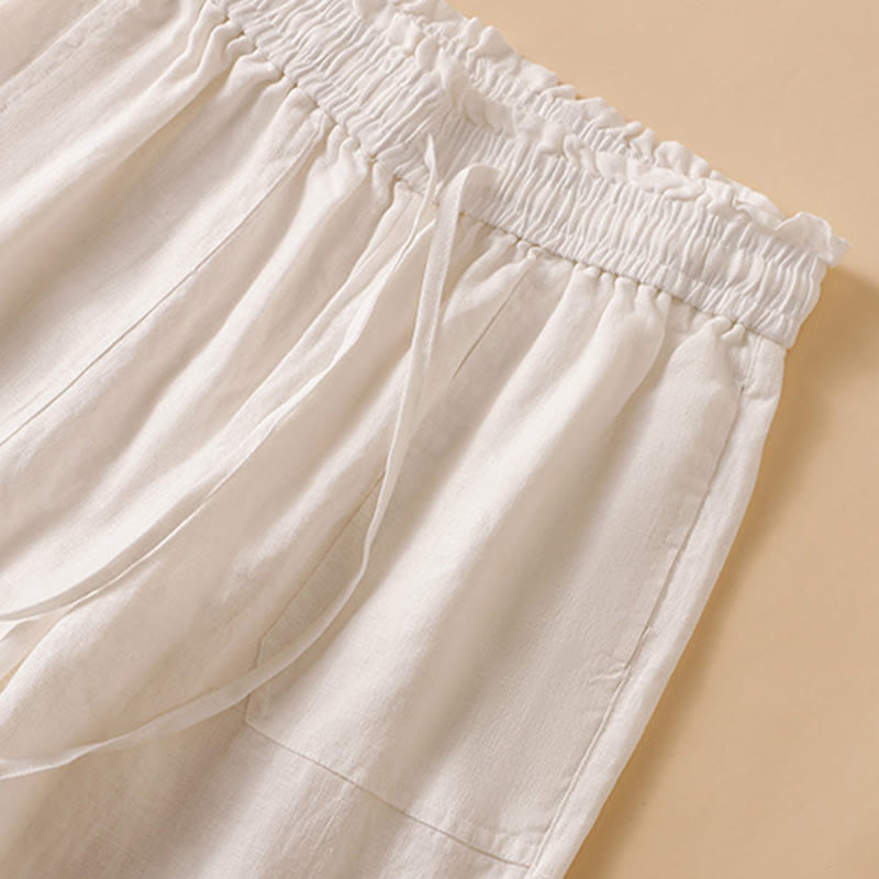 Buddha Stones Casual Straight Leg Design Cotton Women's 7-8 Length Wide Leg Pants With Pockets - image 33