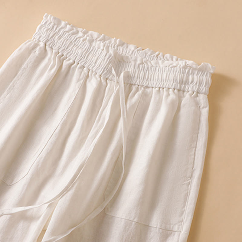 Buddha Stones Casual Straight Leg Design Cotton Women's 7-8 Length Wide Leg Pants With Pockets - image 33
