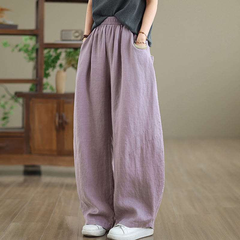 Buddha Stones Casual Plain Cotton Women's Wide Leg Pants With Pockets - image 5