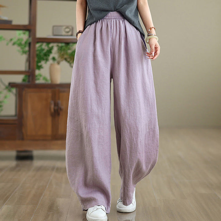 Buddha Stones Casual Plain Cotton Women's Wide Leg Pants With Pockets - image 3