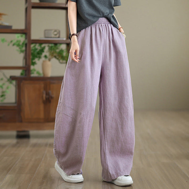 Buddha Stones Casual Plain Cotton Women's Wide Leg Pants With Pockets - Plum - US12，UK/AU16，EU44 (3XL) - image 1