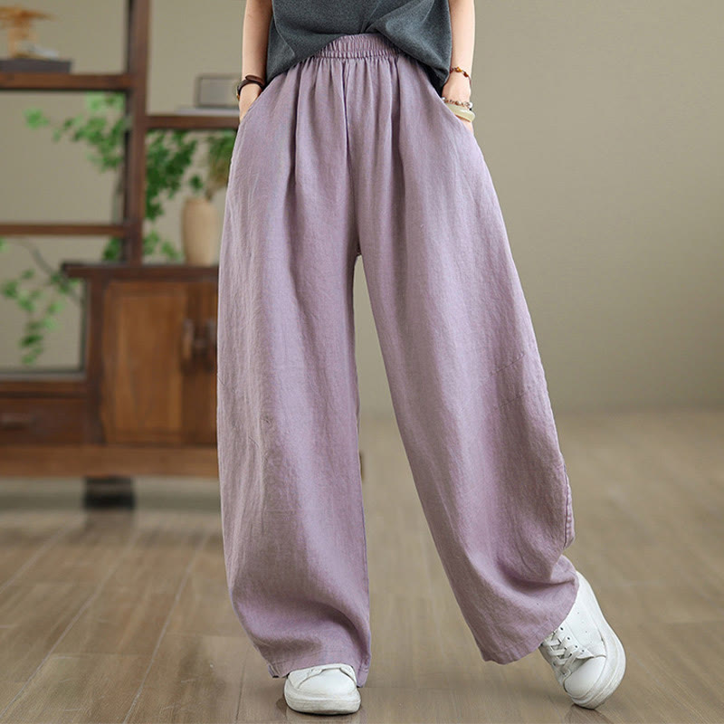 Buddha Stones Casual Plain Cotton Women's Wide Leg Pants With Pockets - image 6