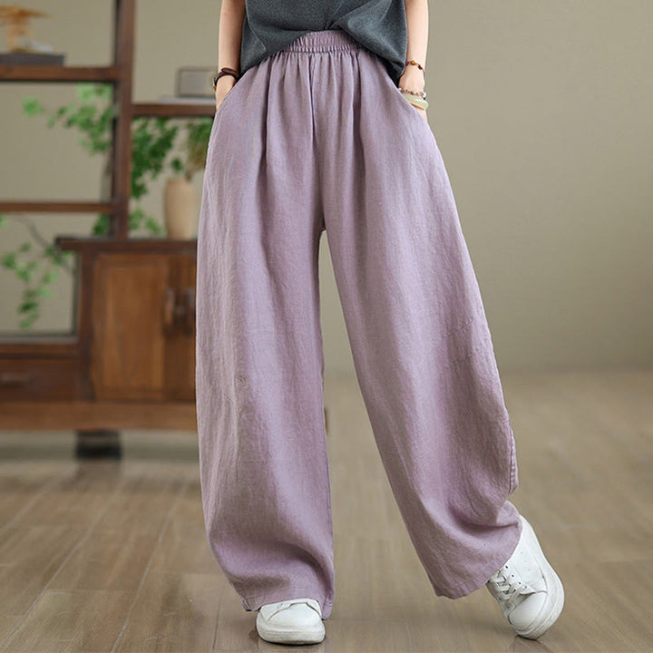 Buddha Stones Casual Plain Cotton Women's Wide Leg Pants With Pockets - image 6