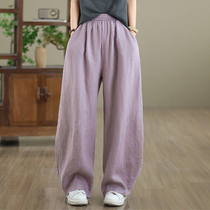 Buddha Stones Casual Plain Cotton Women's Wide Leg Pants With Pockets - image 2