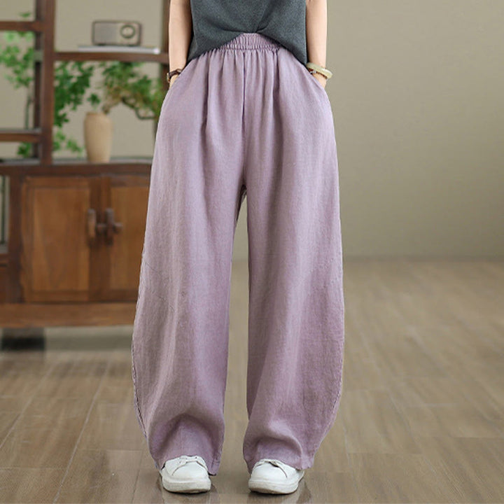 Buddha Stones Casual Plain Cotton Women's Wide Leg Pants With Pockets - image 2