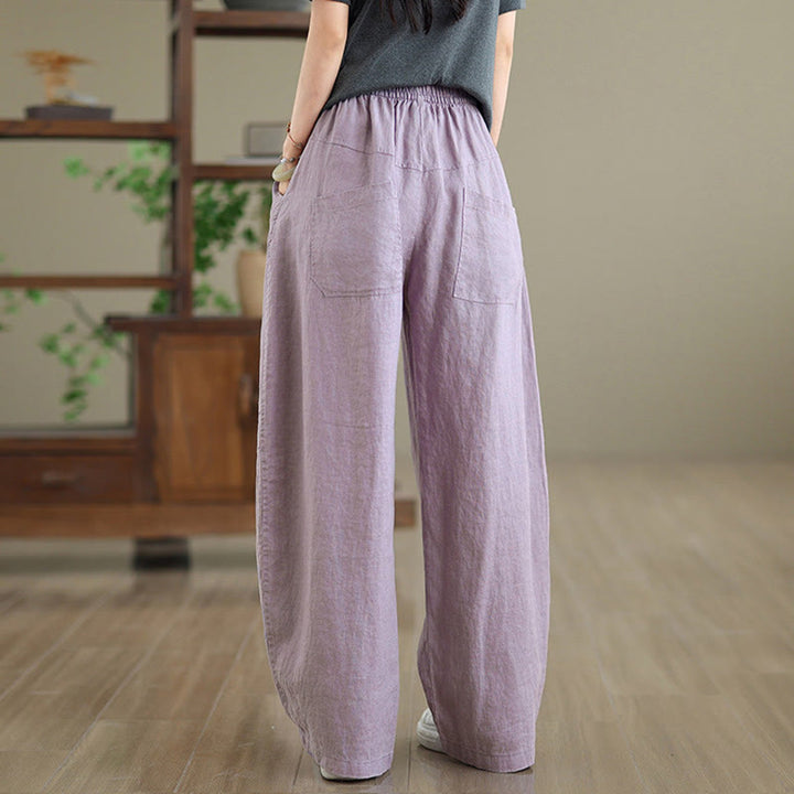 Buddha Stones Casual Plain Cotton Women's Wide Leg Pants With Pockets - image 3