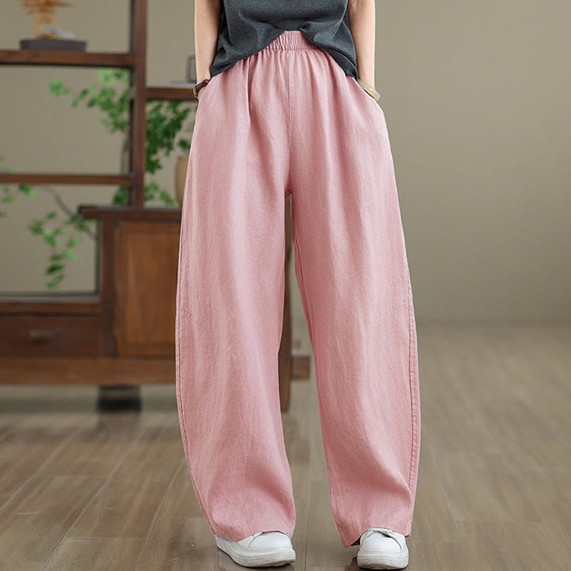 Buddha Stones Casual Plain Cotton Women's Wide Leg Pants With Pockets - image 8