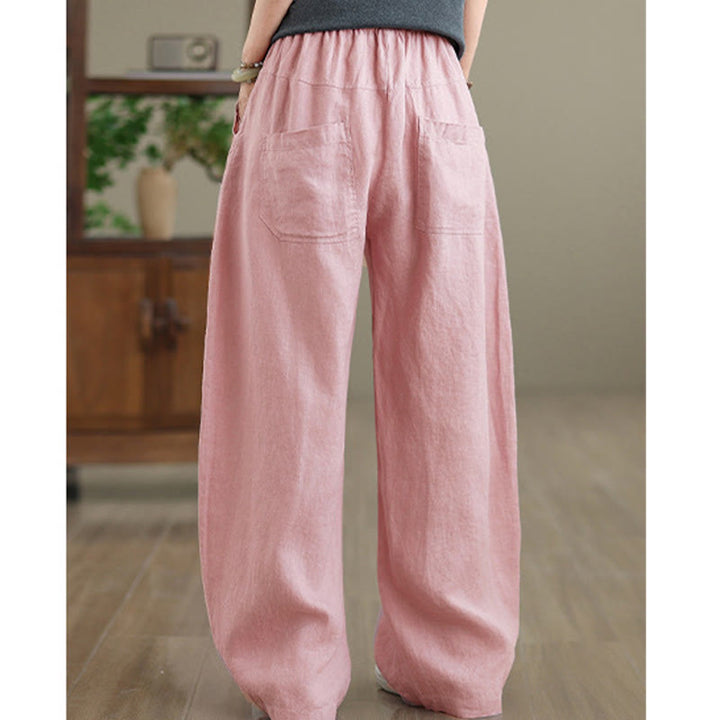 Buddha Stones Casual Plain Cotton Women's Wide Leg Pants With Pockets - image 9