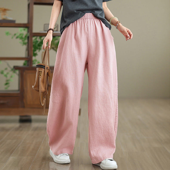 Buddha Stones Casual Plain Cotton Women's Wide Leg Pants With Pockets - image 10