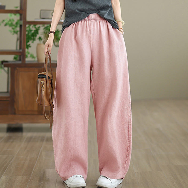 Buddha Stones Casual Plain Cotton Women's Wide Leg Pants With Pockets - image 12