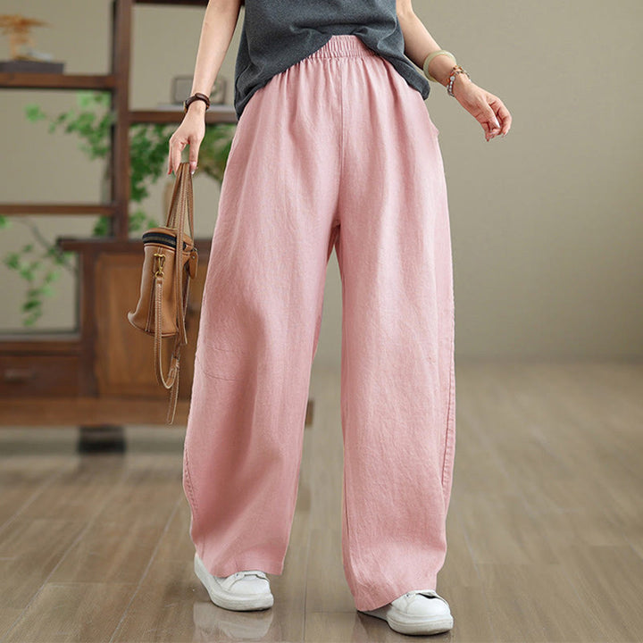 Buddha Stones Casual Plain Cotton Women's Wide Leg Pants With Pockets - image 11