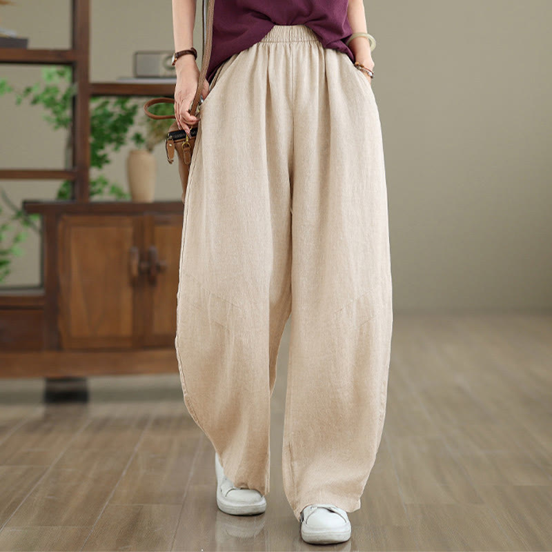 Buddha Stones Casual Plain Cotton Women's Wide Leg Pants With Pockets - PapayaWhip - US12，UK/AU16，EU44 (3XL) - image 13