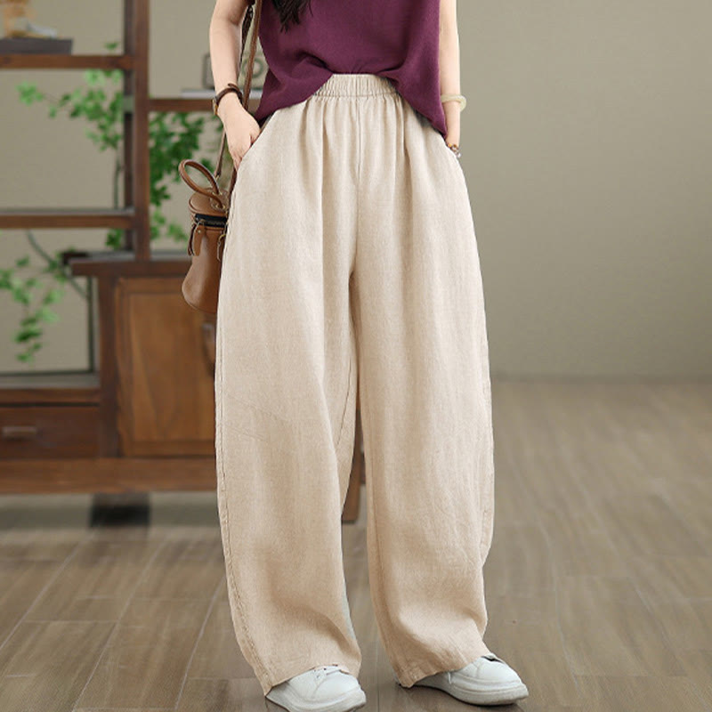 Buddha Stones Casual Plain Cotton Women's Wide Leg Pants With Pockets - image 15