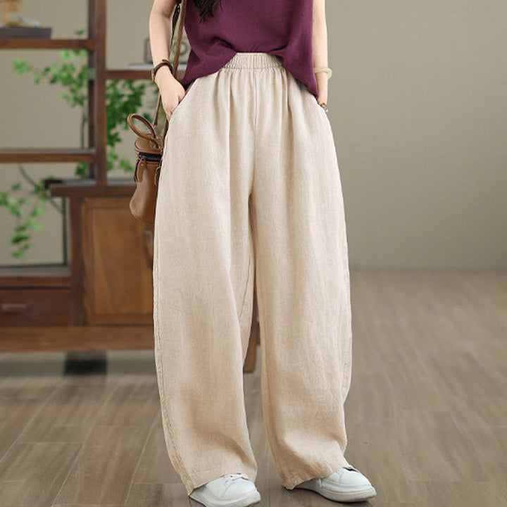 Buddha Stones Casual Plain Cotton Women's Wide Leg Pants With Pockets - image 15