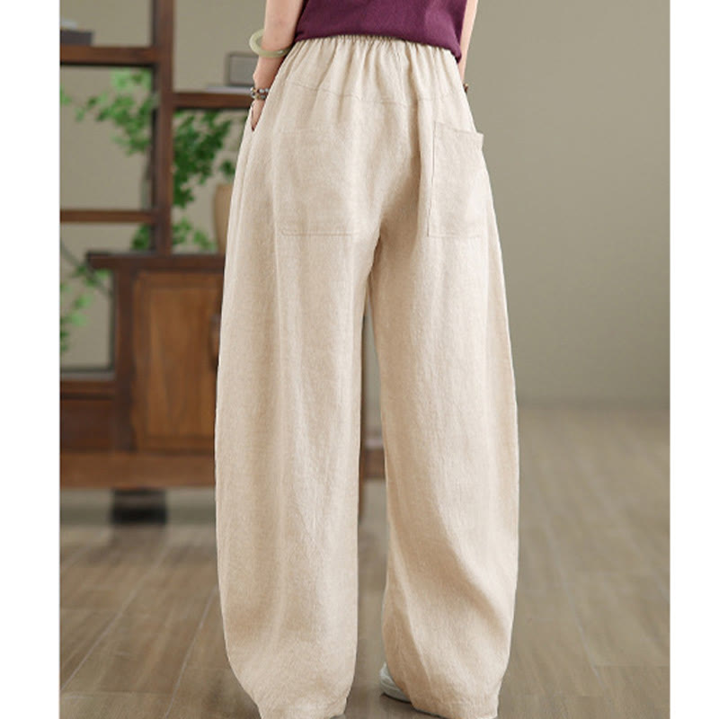 Buddha Stones Casual Plain Cotton Women's Wide Leg Pants With Pockets - image 14