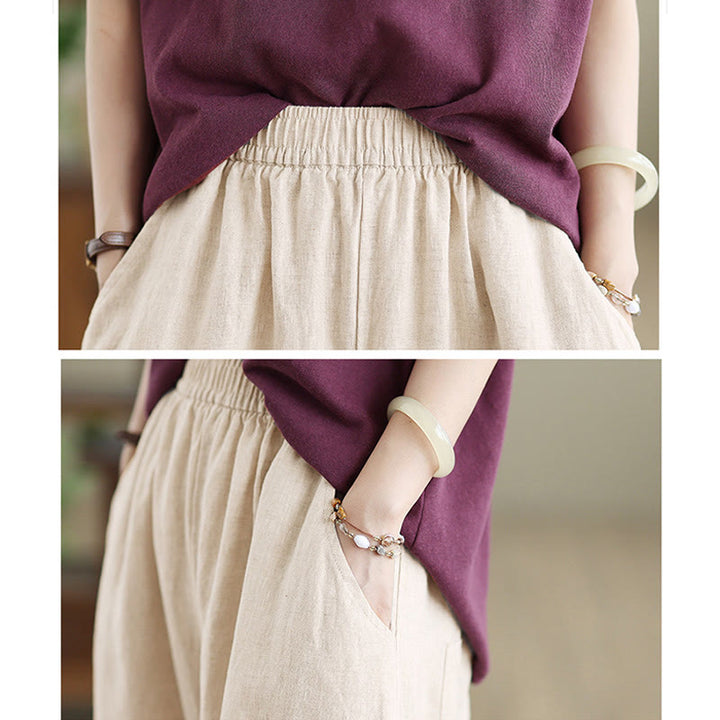 Buddha Stones Casual Plain Cotton Women's Wide Leg Pants With Pockets - image 18