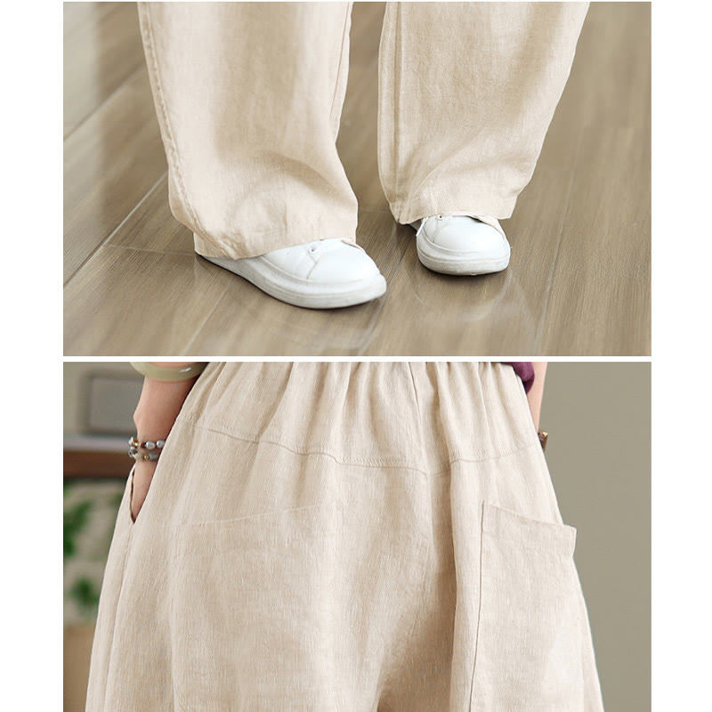 Buddha Stones Casual Plain Cotton Women's Wide Leg Pants With Pockets - image 17
