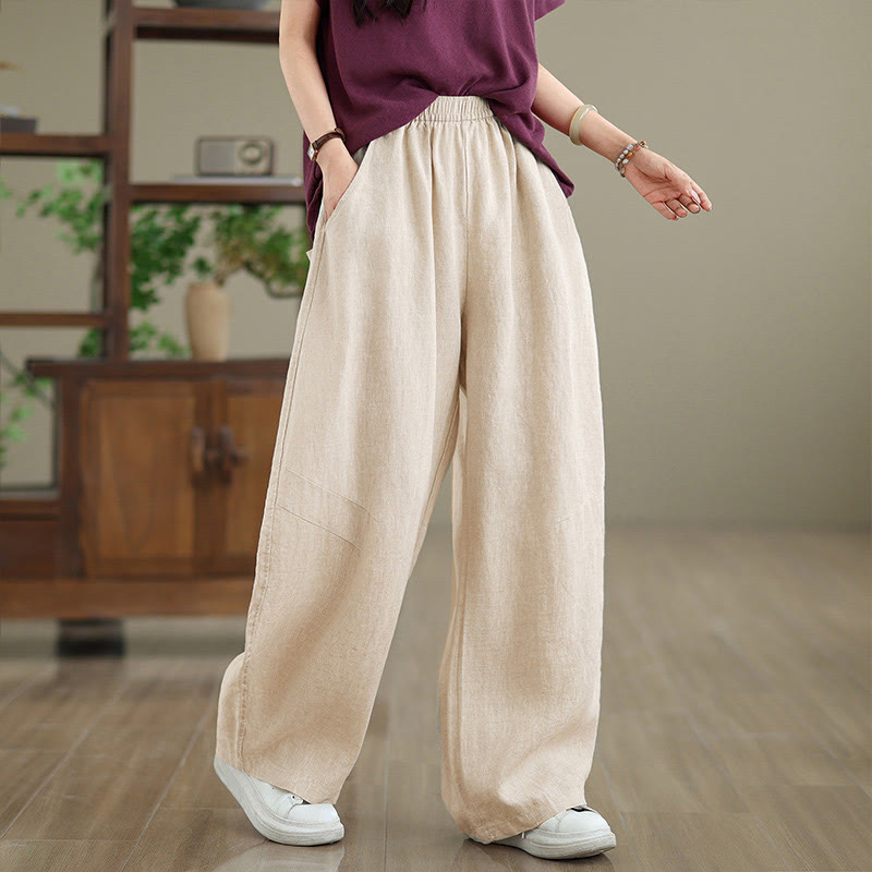 Buddha Stones Casual Plain Cotton Women's Wide Leg Pants With Pockets - image 16