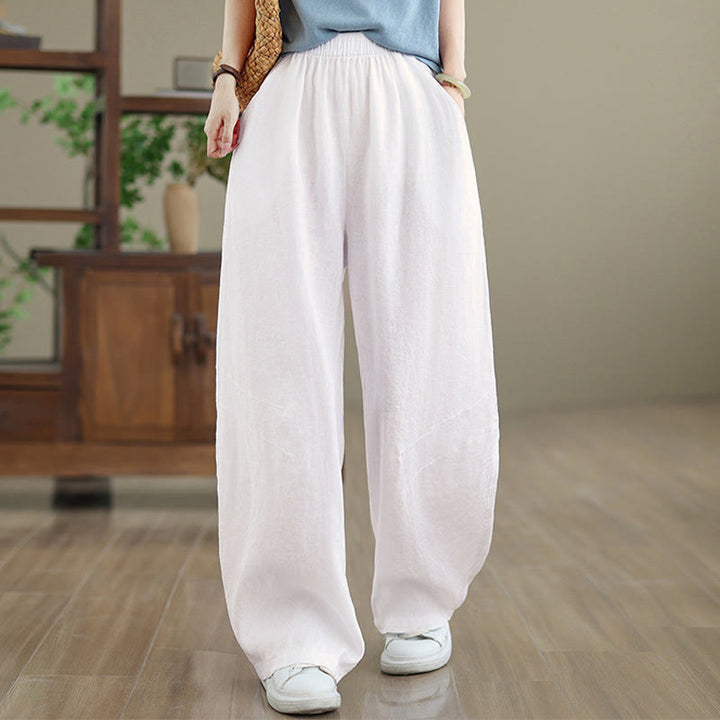 Buddha Stones Casual Plain Cotton Women's Wide Leg Pants With Pockets - image 20