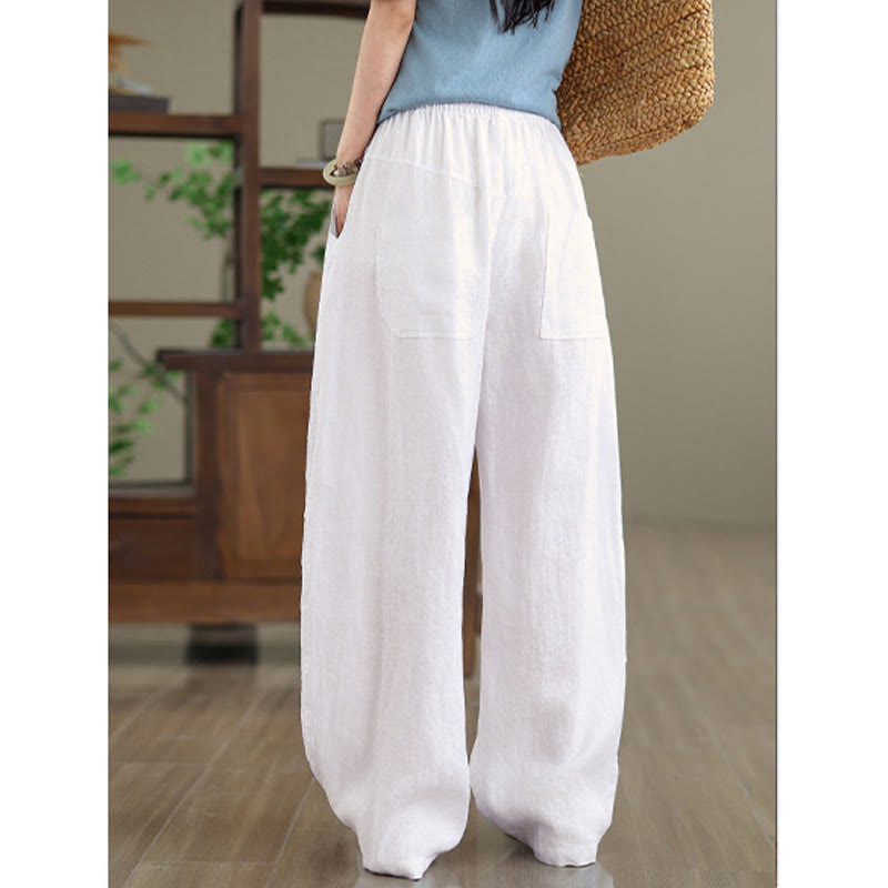 Buddha Stones Casual Plain Cotton Women's Wide Leg Pants With Pockets - image 22