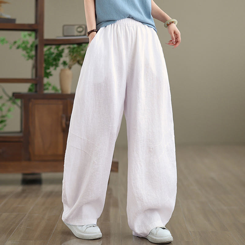 Buddha Stones Casual Plain Cotton Women's Wide Leg Pants With Pockets - White - US12，UK/AU16，EU44 (3XL) - image 19