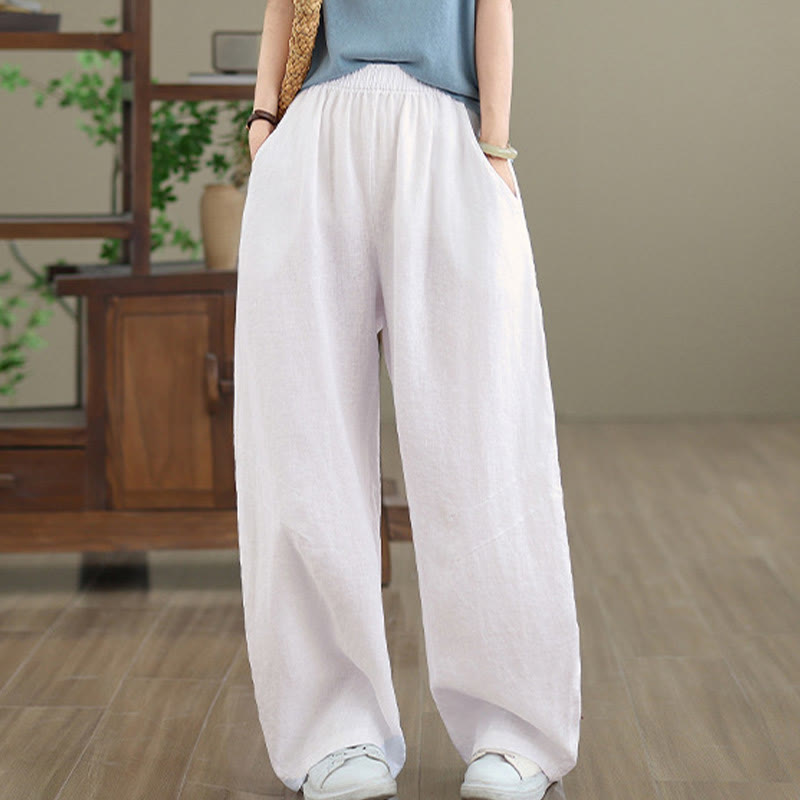 Buddha Stones Casual Plain Cotton Women's Wide Leg Pants With Pockets - image 24