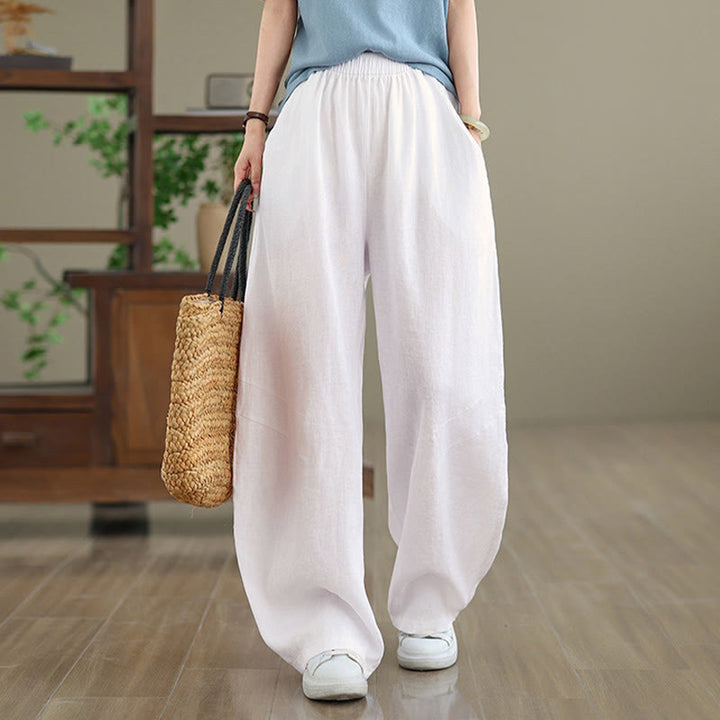Buddha Stones Casual Plain Cotton Women's Wide Leg Pants With Pockets - image 23