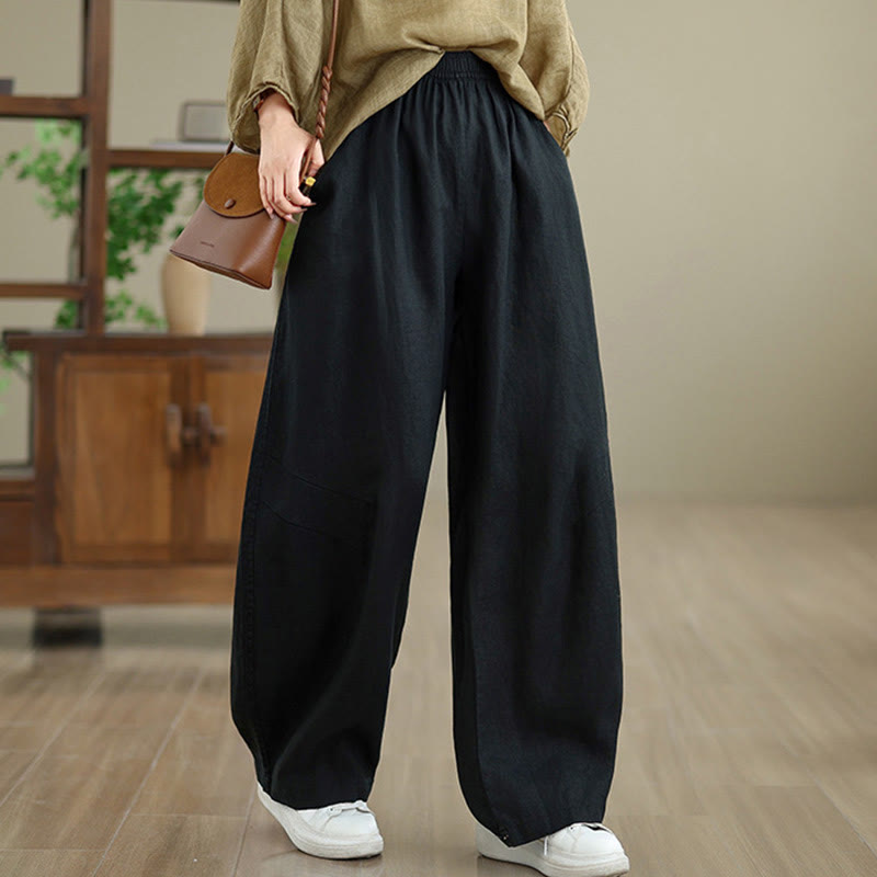 Buddha Stones Casual Plain Cotton Women's Wide Leg Pants With Pockets - Black - US12，UK/AU16，EU44 (3XL) - image 25