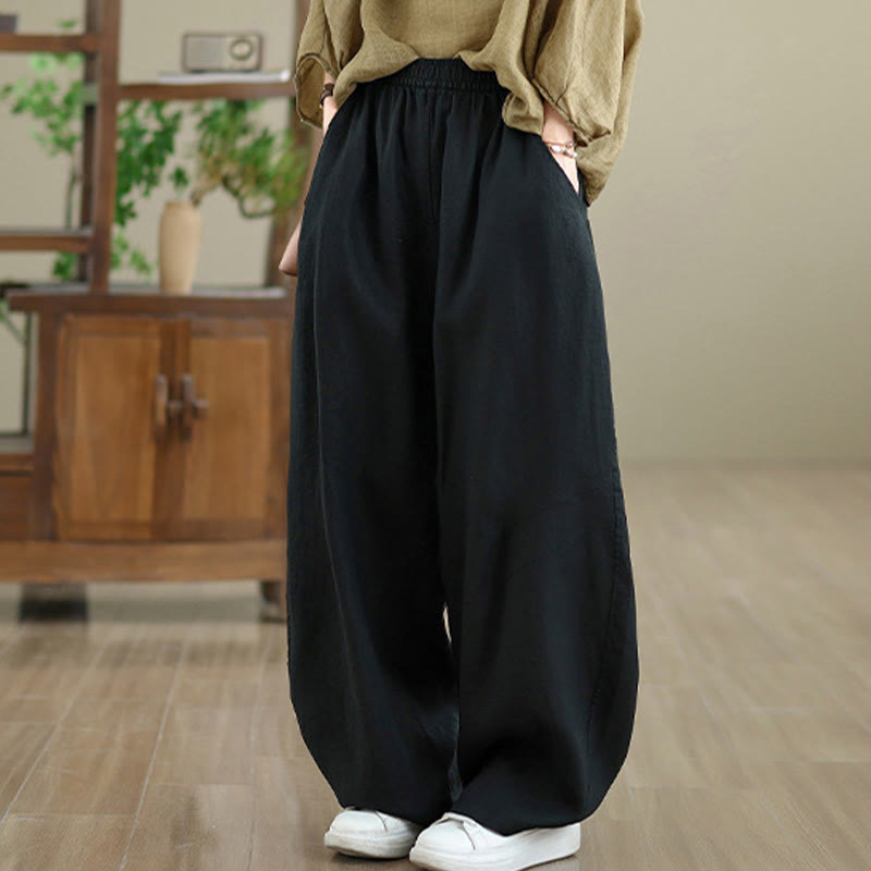 Buddha Stones Casual Plain Cotton Women's Wide Leg Pants With Pockets - image 26