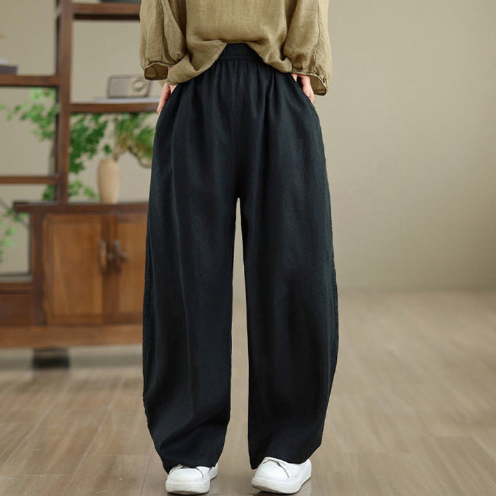 Buddha Stones Casual Plain Cotton Women's Wide Leg Pants With Pockets - image 30