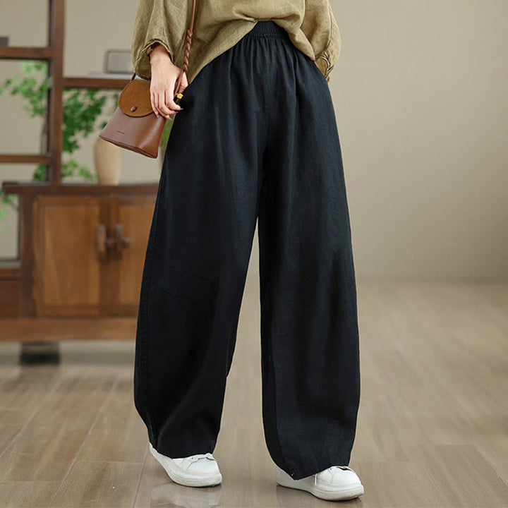 Buddha Stones Casual Plain Cotton Women's Wide Leg Pants With Pockets - image 27