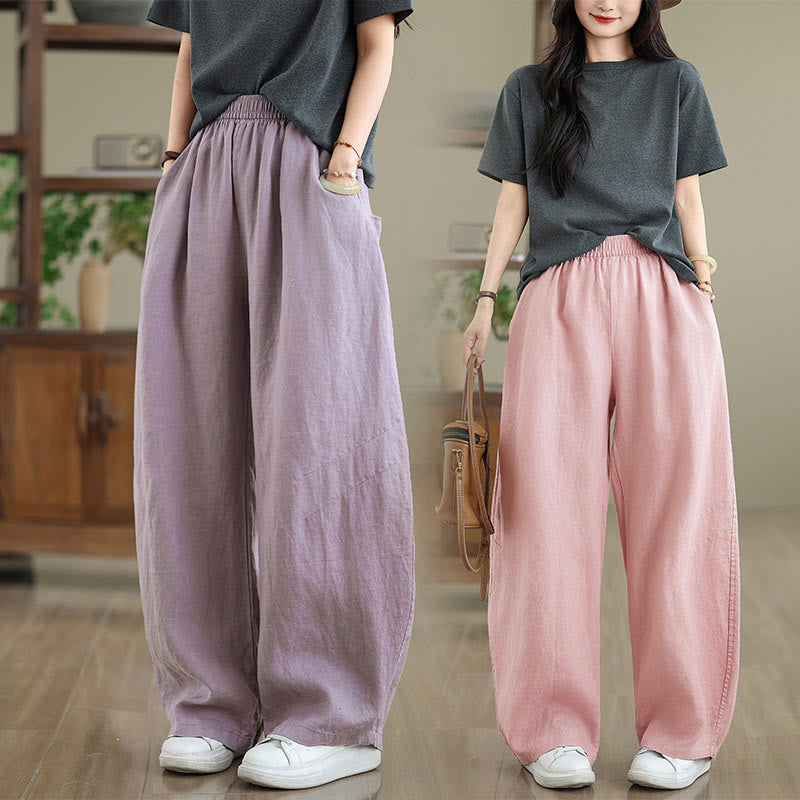 Buddha Stones Casual Plain Cotton Women's Wide Leg Pants With Pockets - image 31