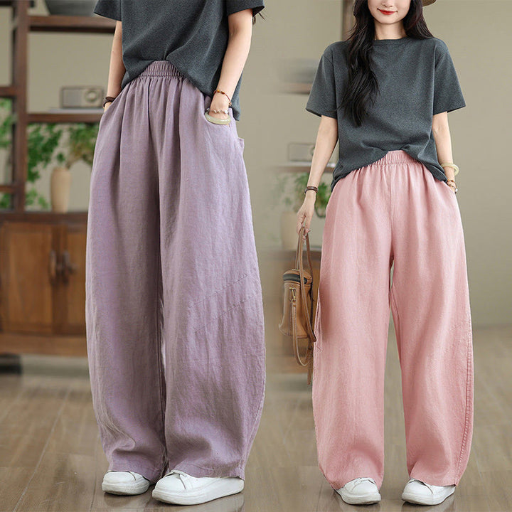 Buddha Stones Casual Plain Cotton Women's Wide Leg Pants With Pockets - image 31