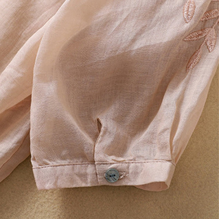 Buddha Stones Embroidery Leaves Women's Half Sleeve T-shirt - image 16