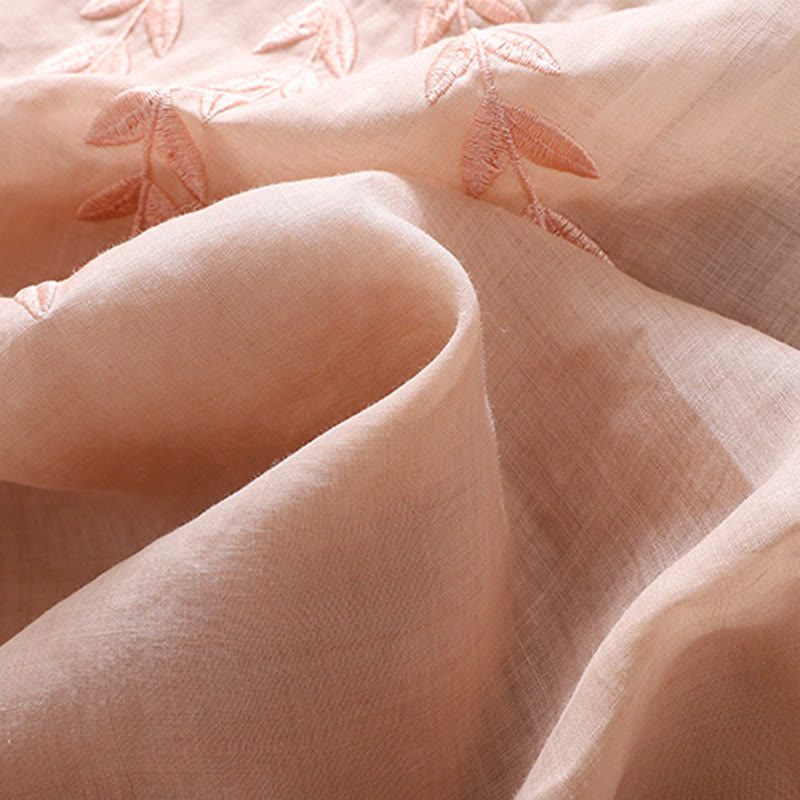 Buddha Stones Embroidery Leaves Women's Cotton Linen Half Sleeve T-shirt - image 21