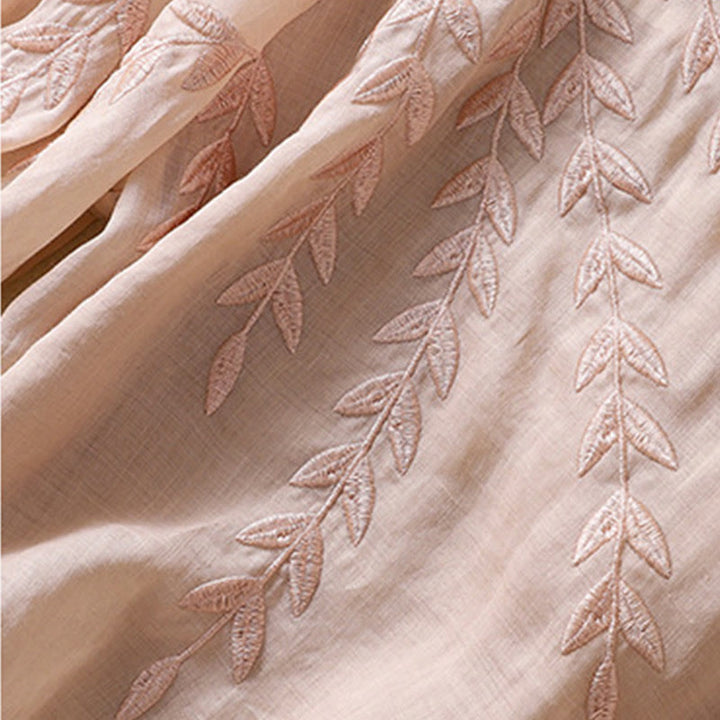 Buddha Stones Embroidery Leaves Women's Cotton Linen Half Sleeve T-shirt - image 20