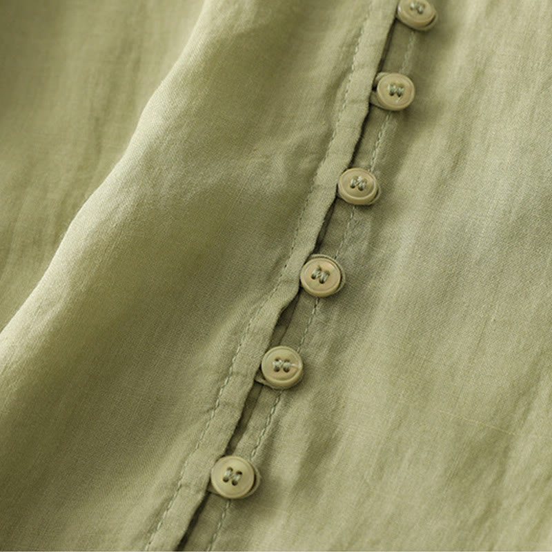 Buddha Stones Embroidery Button-down Women's Cotton Linen Shirt - image 5