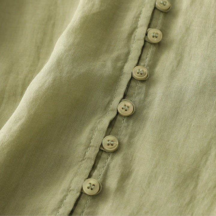 Buddha Stones Embroidery Button-down Women's Cotton Linen Shirt - image 5