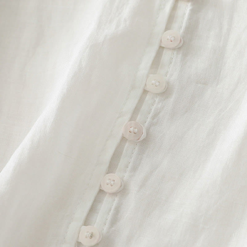 Buddha Stones Embroidery Button-down Women's Cotton Linen Shirt - image 14