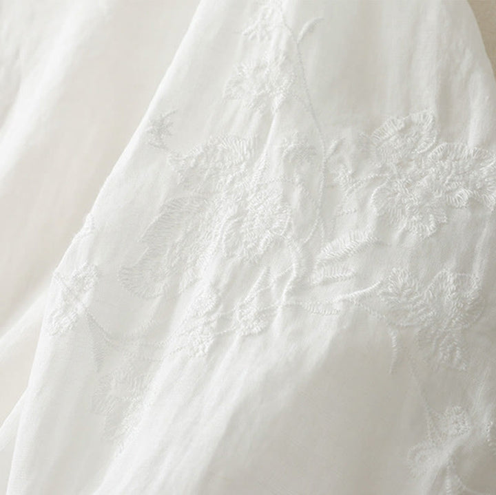 Buddha Stones Embroidery Button-down Women's Cotton Linen Shirt - image 12