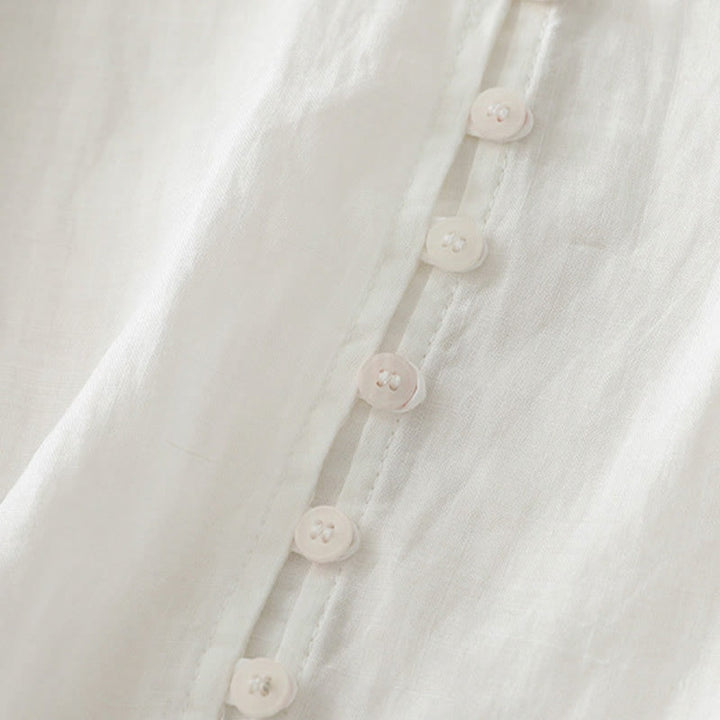 Buddha Stones Embroidery Button-down Women's Cotton Linen Shirt - image 13