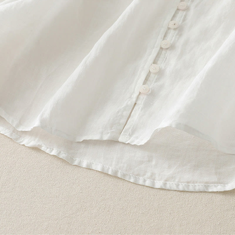 Buddha Stones Embroidery Button-down Women's Cotton Linen Shirt - image 13