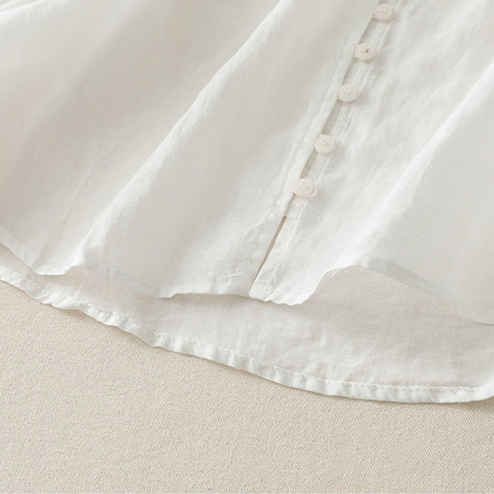 Buddha Stones Embroidery Button-down Women's Cotton Linen Shirt - image 13