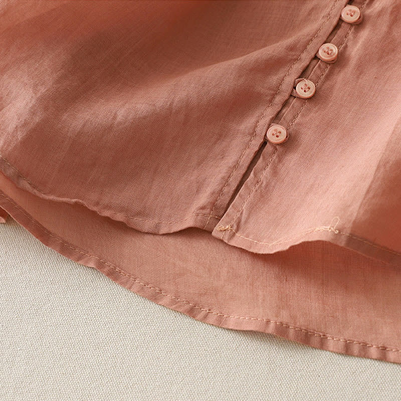 Buddha Stones Embroidery Button-down Women's Cotton Linen Shirt - image 26