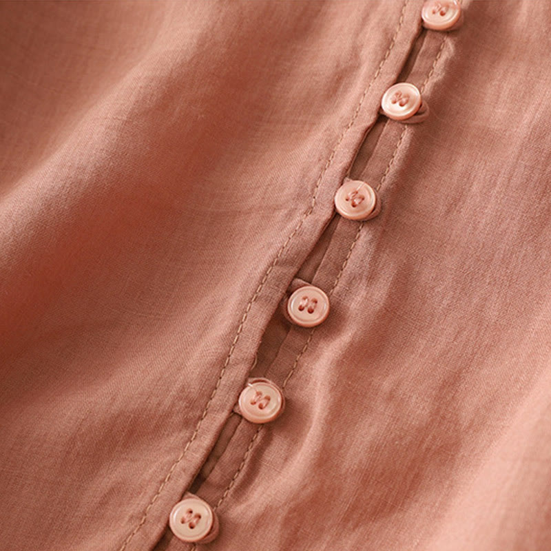 Buddha Stones Embroidery Button-down Women's Cotton Linen Shirt - image 25