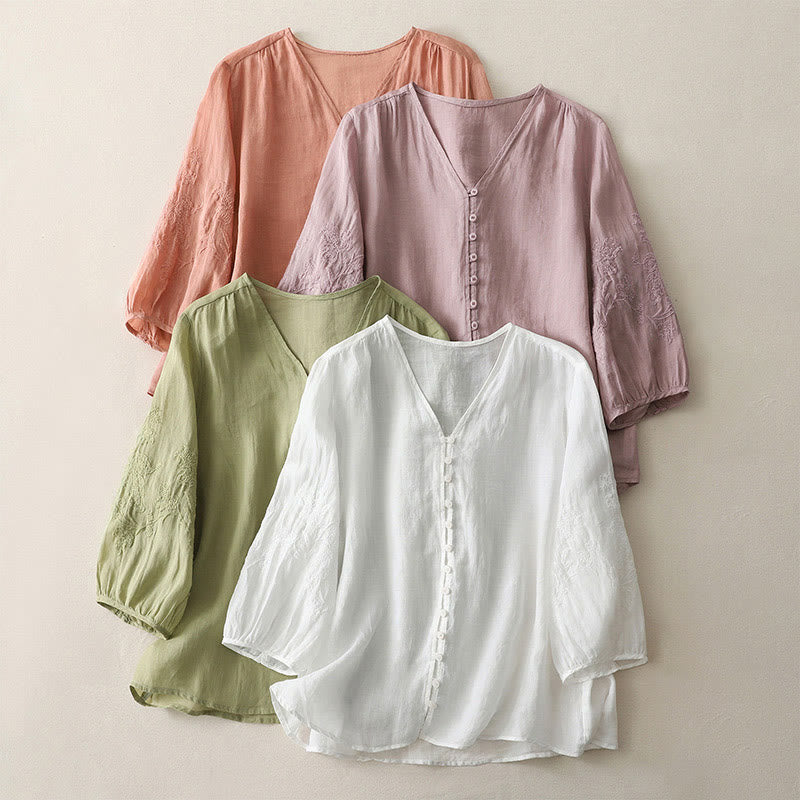 Buddha Stones Embroidery Button-down Women's Shirt - image 28