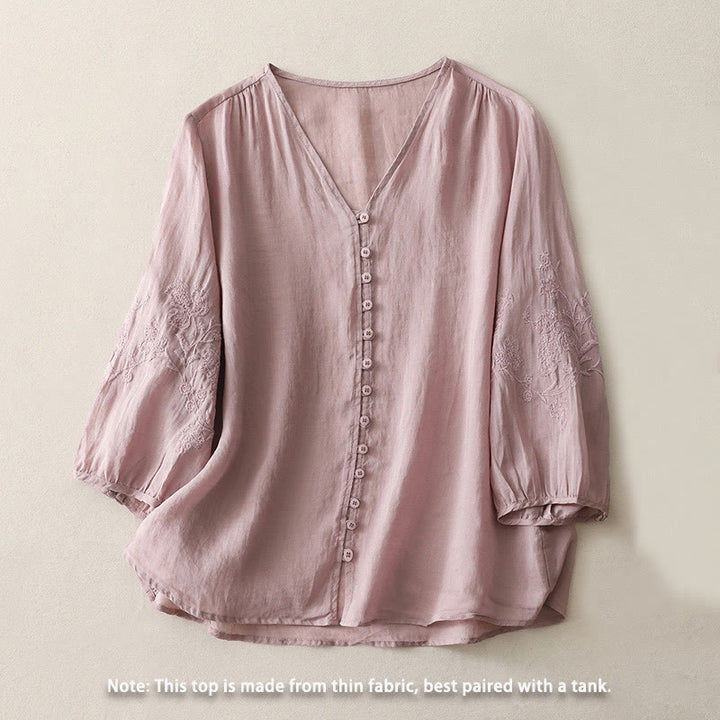 Buddha Stones Embroidery Button-down Women's Shirt - image 17