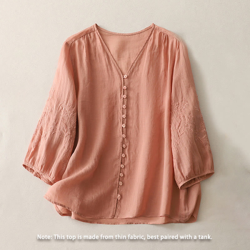 Buddha Stones Embroidery Button-down Women's Shirt - image 23