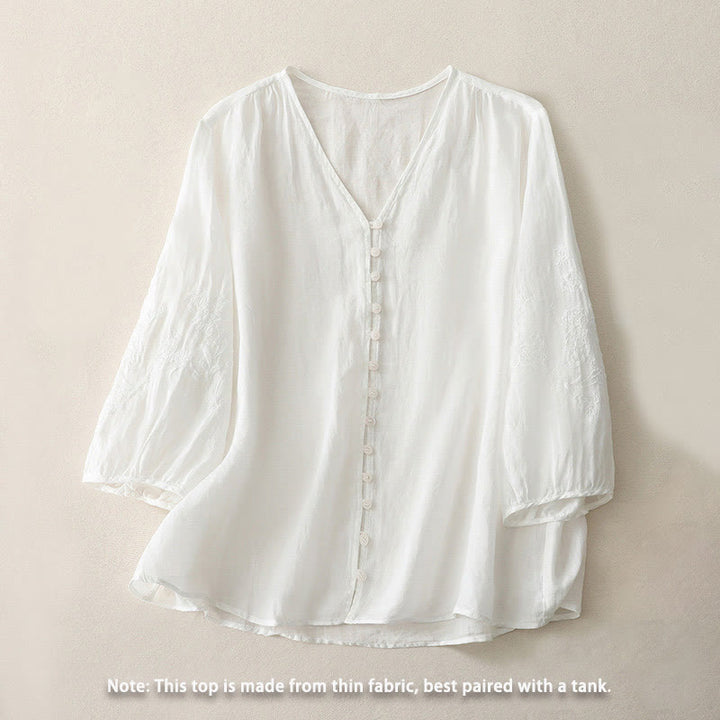 Buddha Stones Embroidery Button-down Women's Shirt - image 7