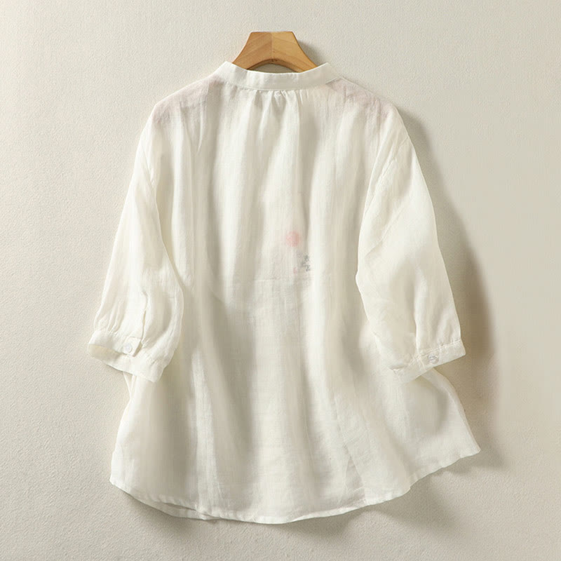 Buddha Stones Plain Single Breasted Women's Cotton Linen Shirt - image 5